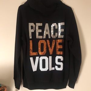 PEACE LOVE VOLS black zip up hoodie, large